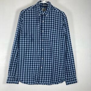 J. Crew Men's Medium Lightweight Slim Fit Gingham Button-Down Shirt Blue Cotton